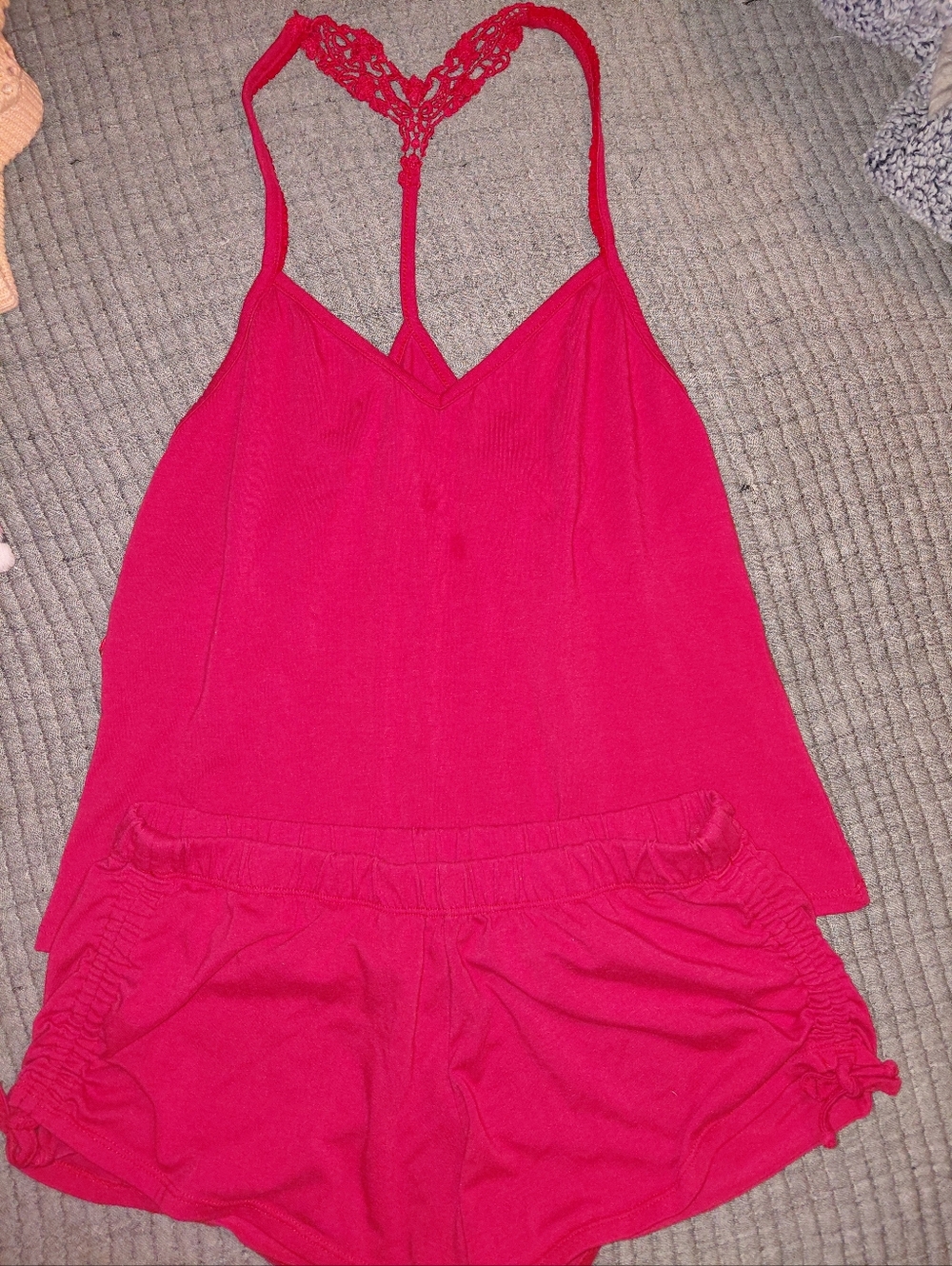 Women's Hot Pink Lace-Back Sleep Cami & Shorts Set
